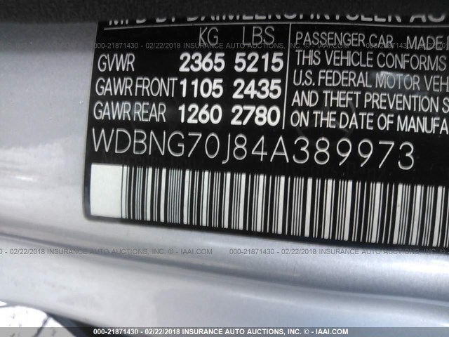 WDBNG70J84A389973 - 2004 MERCEDES-BENZ S 430 SILVER photo 9