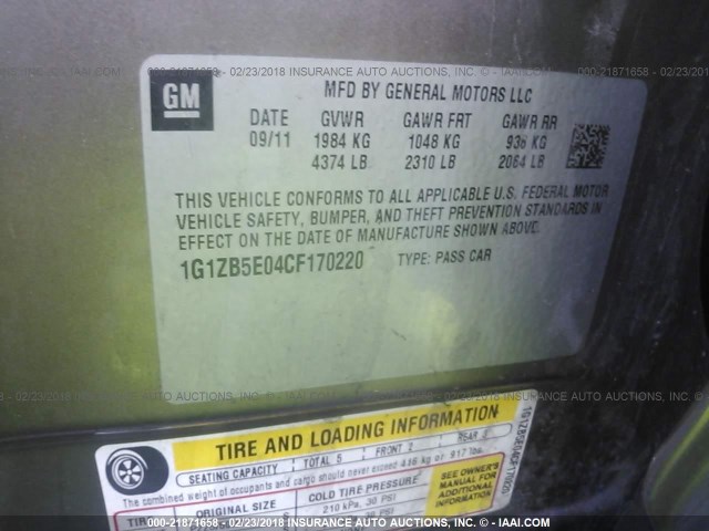 1G1ZB5E04CF170220 - 2012 CHEVROLET MALIBU LS 棕色 照片 9