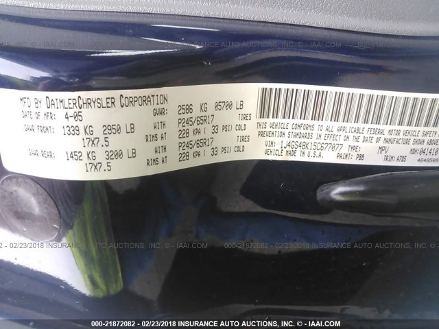 1J4GS48K15C677077 - 2005 JEEP GRAND CHEROKEE LAREDO/COLUMBIA/FREEDOM 蓝色 照片 9