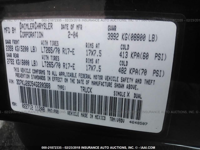 3D7KU28D54G220368 - 2004 DODGE RAM 2500 ST/SLT 勃艮第红 照片 9