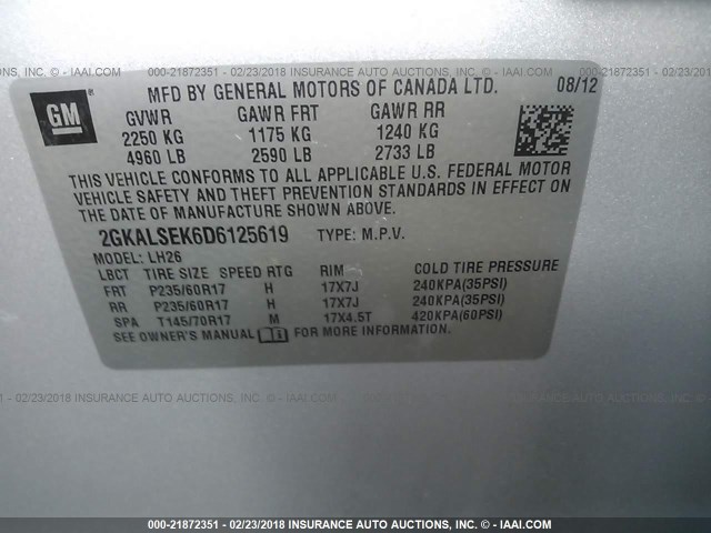 2GKALSEK6D6125619 - 2013 GMC TERRAIN SLE SILVER photo 9