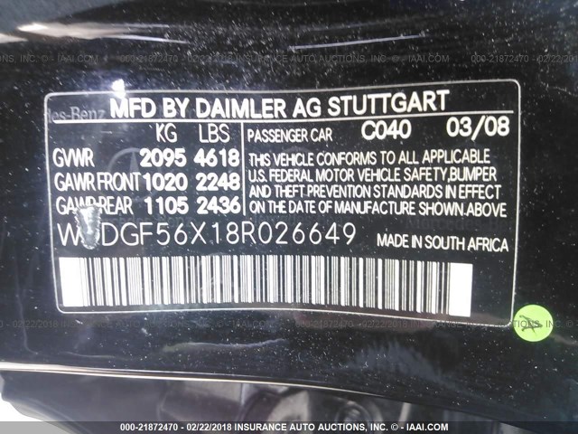 WDDGF56X18R026649 - 2008 MERCEDES-BENZ C 350 BLACK photo 9