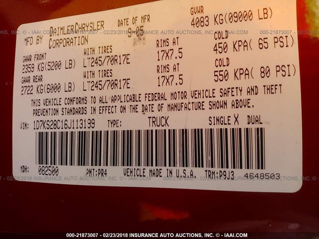 1D7KS28C16J113199 - 2006 DODGE RAM 2500 ST/SLT 红色 照片 9