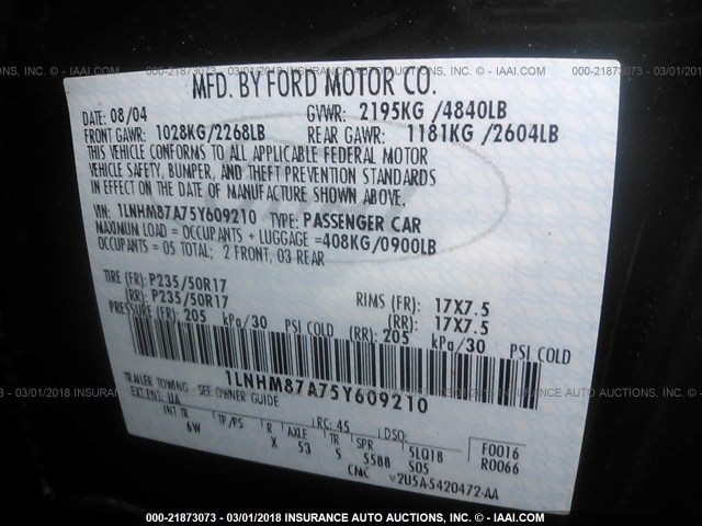 1LNHM87A75Y609210 - 2005 LINCOLN LS 黑色 照片 9