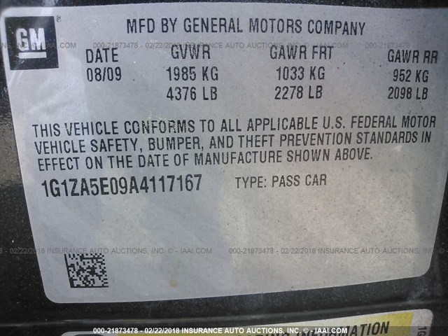 1G1ZA5E09A4117167 - 2010 CHEVROLET MALIBU LS ბურგუნდია ფოტო 9