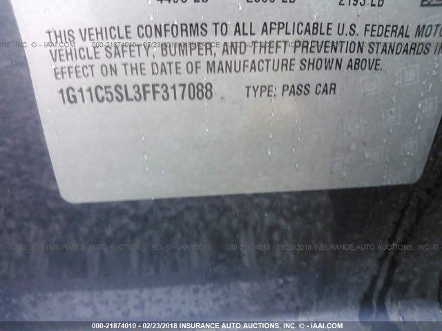 1G11C5SL3FF317088 - 2015 CHEVROLET MALIBU 1LT 蓝色 照片 9