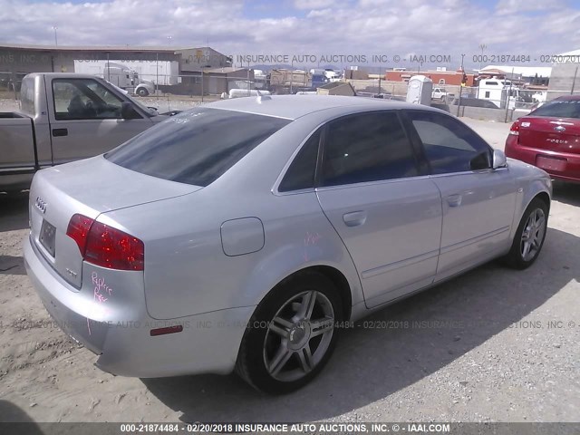 WAUAF78EX7A022357 - 2007 AUDI A4 2/TURBO SILVER photo 4