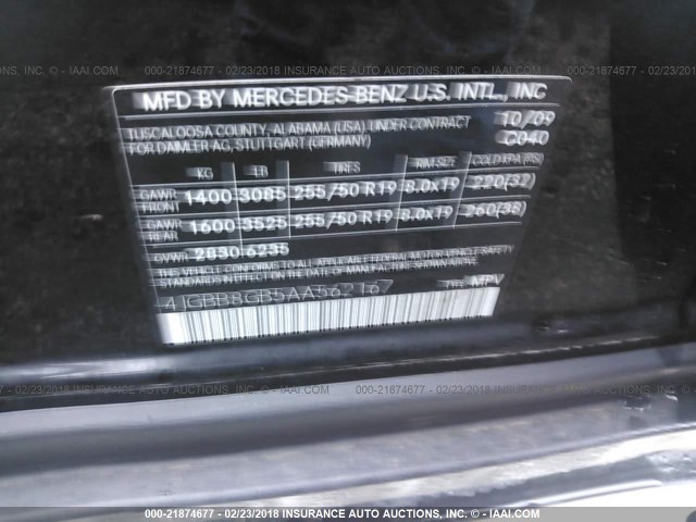 4JGBB8GB5AA562167 - 2010 MERCEDES-BENZ ML 350 4MATIC BLACK photo 9
