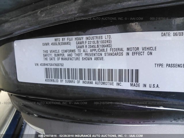 4S3BH675X47603752 - 2004 SUBARU LEGACY OUTBACK AWP 蓝色 照片 9