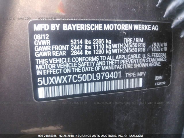 5UXWX7C50DL979401 - 2013 BMW X3 XDRIVE35I BROWN photo 9