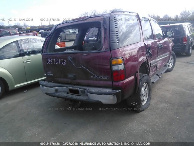 1GNEK13T05J120305 - 2005 CHEVROLET TAHOE K1500 MAROON photo 4