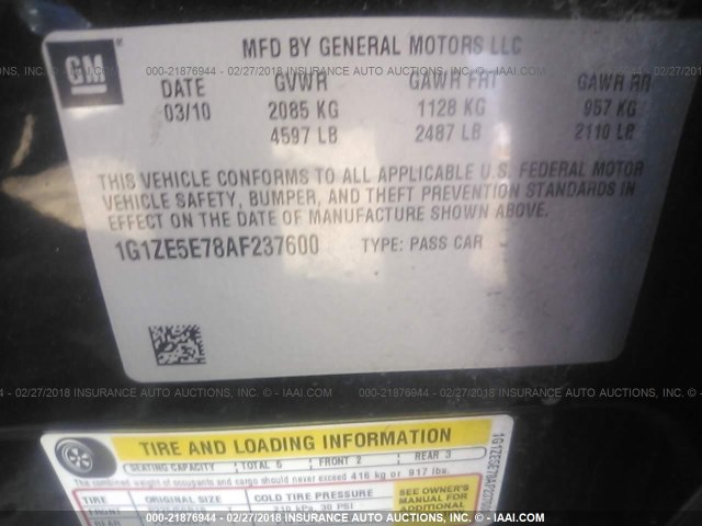 1G1ZE5E78AF237600 - 2010 CHEVROLET MALIBU LTZ 黑色 照片 9