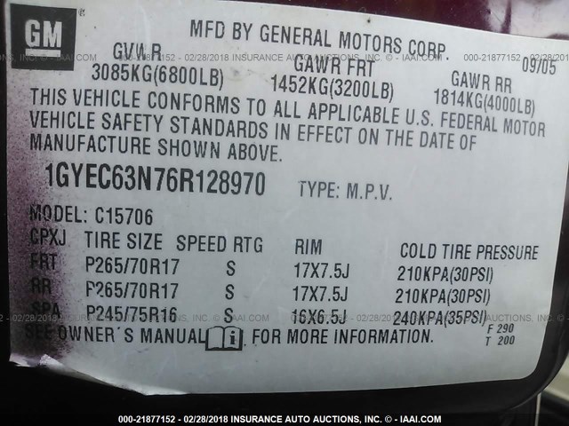 1GYEC63N76R128970 - 2006 CADILLAC ESCALADE LUXURY მუქწითელი ფოტო 9