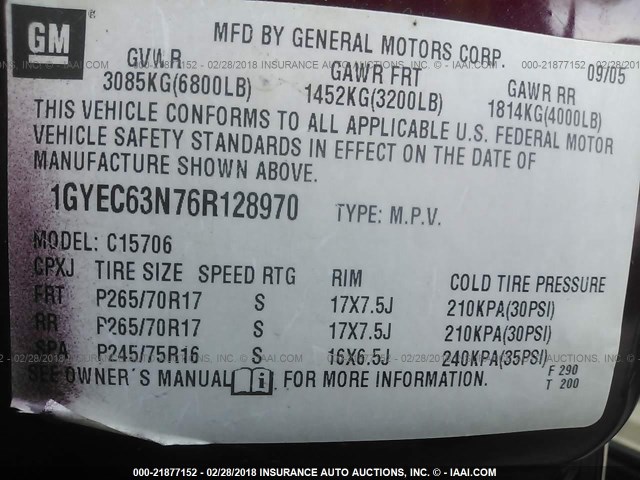 1GYEC63N76R128970 - 2006 CADILLAC ESCALADE LUXURY MAROON photo 9