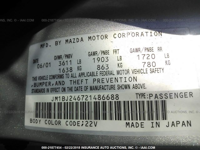 JM1BJ246721486688 - 2002 MAZDA PROTEGE PR5 银色 照片 9