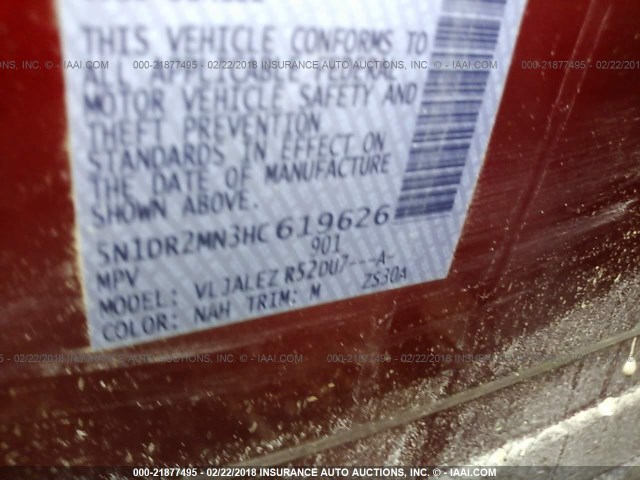 5N1DR2MN3HC619626 - 2017 NISSAN PATHFINDER S/SV/SL/PLATINUM 栗色 照片 9