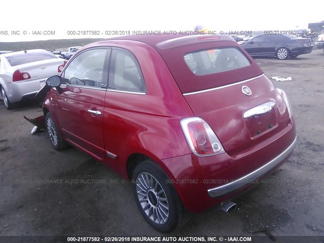 3C3CFFER3CT223277 - 2012 FIAT 500 LOUNGE RED photo 3