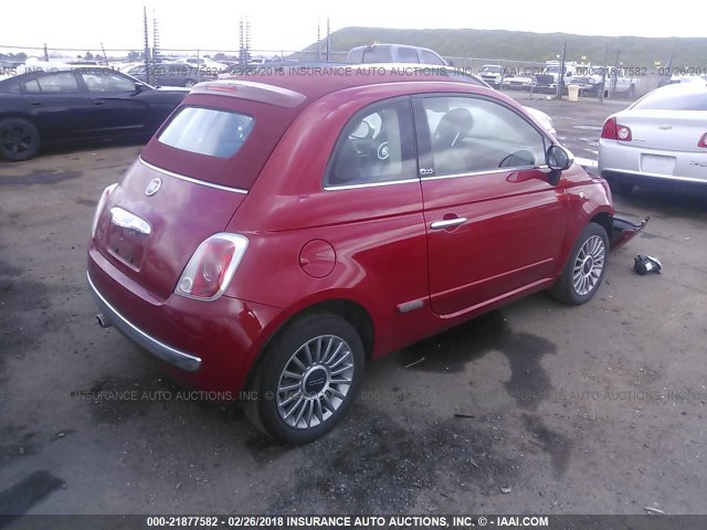 3C3CFFER3CT223277 - 2012 FIAT 500 LOUNGE RED photo 4