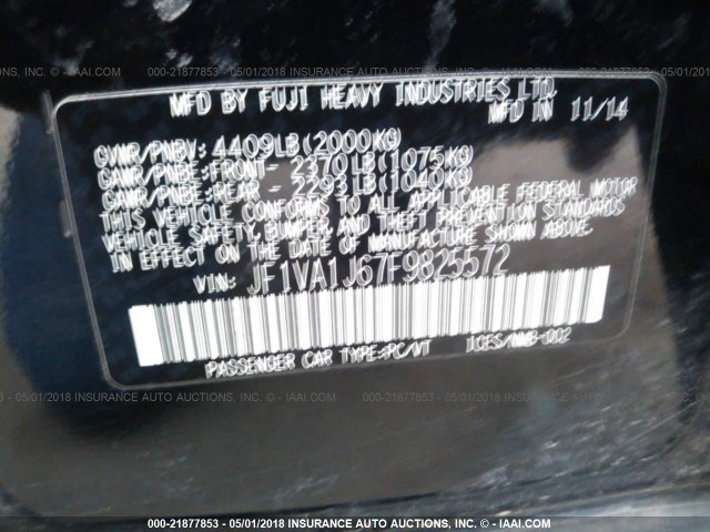 JF1VA1J67F9825572 - 2015 SUBARU WRX LIMITED BLACK photo 9