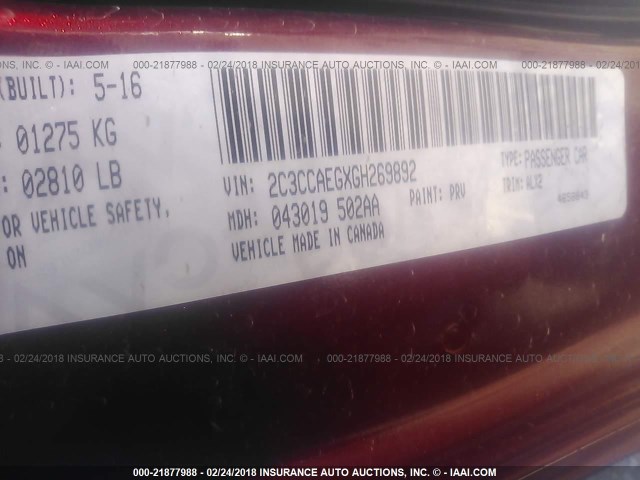 2C3CCAEGXGH269892 - 2016 CHRYSLER 300C RED photo 9