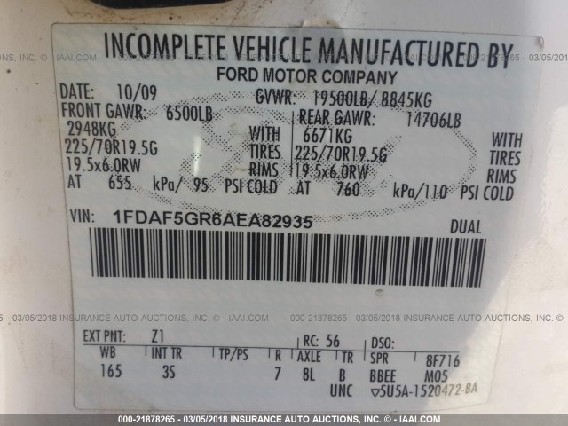 1FDAF5GR6AEA82935 - 2010 FORD F550 SUPER DUTY WHITE photo 10