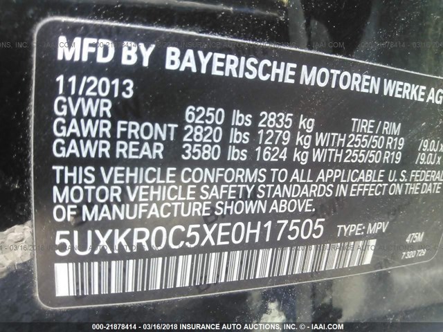 5UXKR0C5XE0H17505 - 2014 BMW X5 XDRIVE35I BLACK photo 9