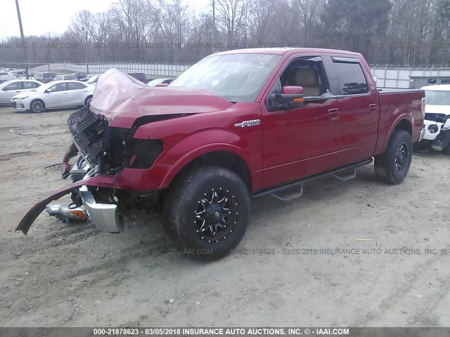 1FTFW1EF1CFC48030 - 2012 FORD F150 SUPERCREW RED photo 2