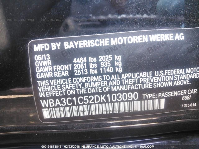WBA3C1C52DK103090 - 2013 BMW 328 I SULEV BLACK photo 9