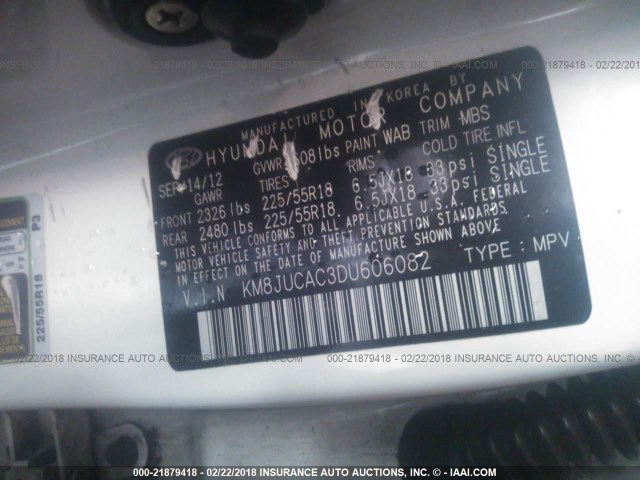 KM8JUCAC3DU606082 - 2013 HYUNDAI TUCSON GLS/LIMITED 白色 照片 9