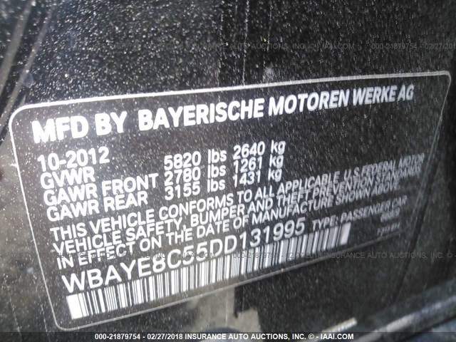 WBAYE8C55DD131995 - 2013 BMW 750 LI BLACK photo 9