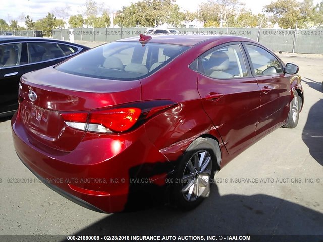 5NPDH4AE3GH778317 - 2016 HYUNDAI ELANTRA SE/SPORT/LIMITED BURGUNDY photo 4