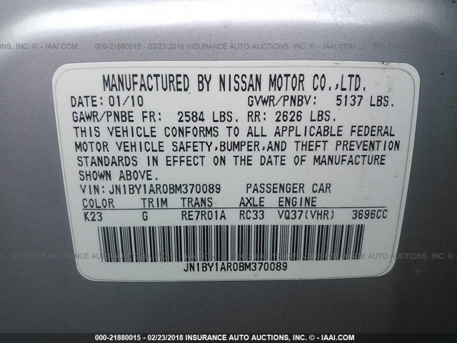 JN1BY1AR0BM370089 - 2011 INFINITI M37 X SILVER photo 9