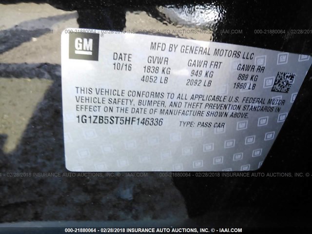 1G1ZB5ST5HF146336 - 2017 CHEVROLET MALIBU LS 黑色 照片 9