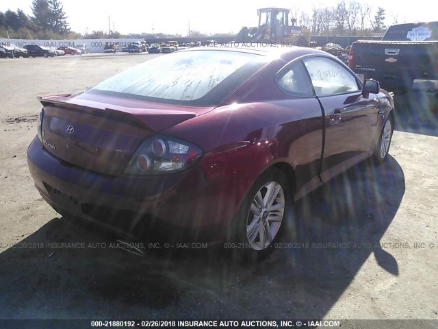 KMHHM66D78U280567 - 2008 HYUNDAI TIBURON GS RED photo 4