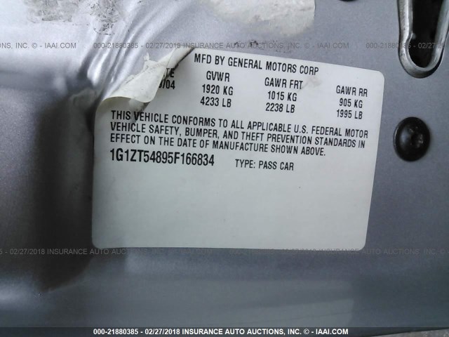 1G1ZT54895F166834 - 2005 CHEVROLET MALIBU LS ვერცხლისფერი ფოტო 9