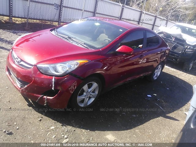 KMHDH4AE6CU383785 - 2012 HYUNDAI ELANTRA GLS/LIMITED RED photo 2