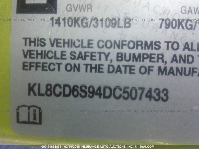 KL8CD6S94DC507433 - 2013 CHEVROLET SPARK 1LT Зеленый фото 9