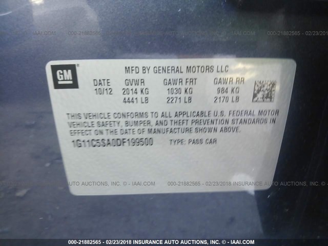 1G11C5SA0DF199500 - 2013 CHEVROLET MALIBU 1LT BLUE photo 9