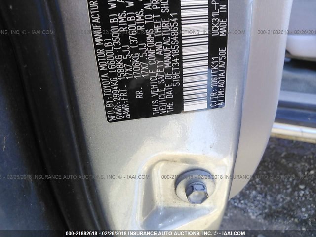 5TBET34185S486541 - 2005 TOYOTA TUNDRA DOUBLE CAB SR5 GRAY photo 9