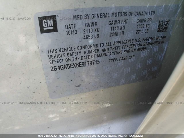 2G4GK5EX6E9179715 - 2014 BUICK REGAL GOLD photo 9