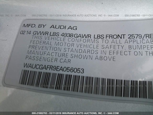 WAUCGAFR9EA056053 - 2014 AUDI S5 PREMIUM PLUS SILVER photo 9