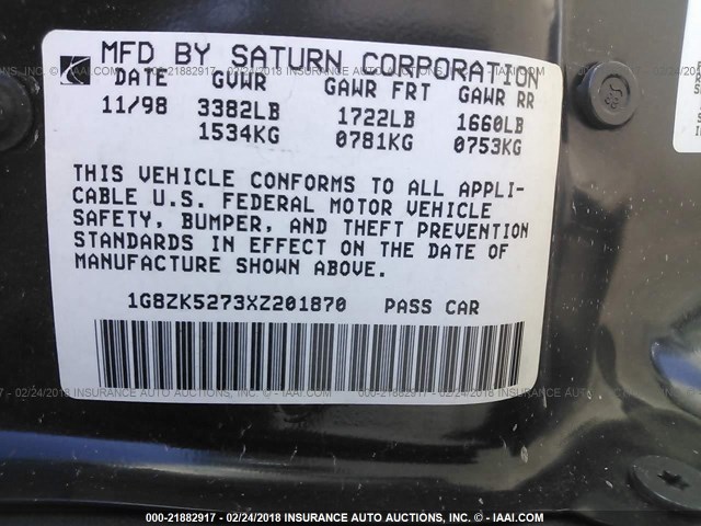 1G8ZK5273XZ201870 - 1999 SATURN SL2 Pewter photo 9