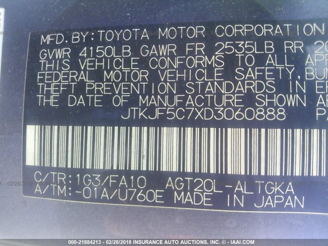 JTKJF5C7XD3060888 - 2013 TOYOTA SCION TC 灰色 照片 9