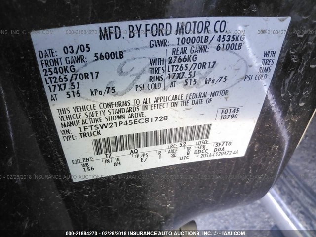 1FTSW21P45EC81728 - 2005 FORD F250 SUPER DUTY BROWN photo 9