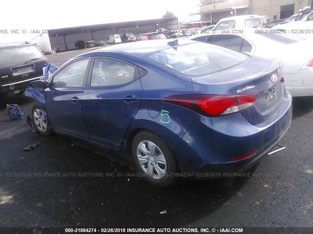 5NPDH4AE6GH762449 - 2016 HYUNDAI ELANTRA SE/SPORT/LIMITED BLUE photo 3