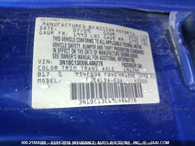 3N1BC13E69L486278 - 2009 NISSAN VERSA S/SL BLUE photo 9