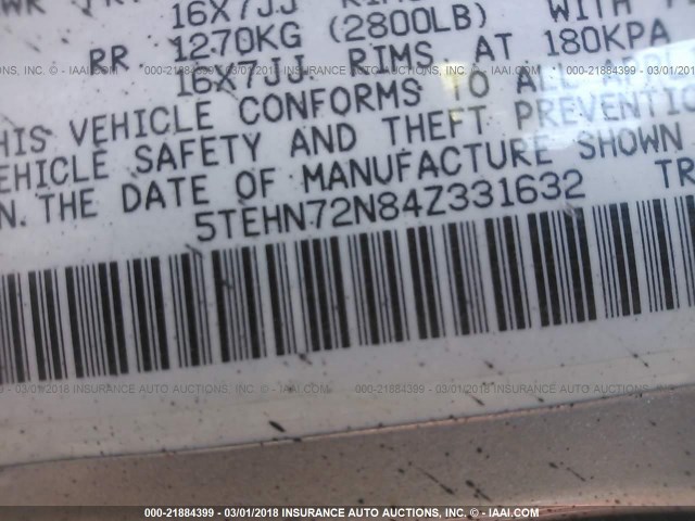 5TEHN72N84Z331632 - 2004 TOYOTA TACOMA DOUBLE CAB 黑色 照片 9