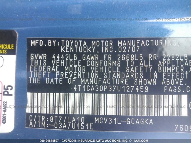 4T1CA30P37U127459 - 2007 TOYOTA CAMRY SOLARA SE/SLE 蓝色 照片 9