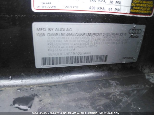 WAUHE78P29A053446 - 2009 AUDI A3 2.0T BLACK photo 9