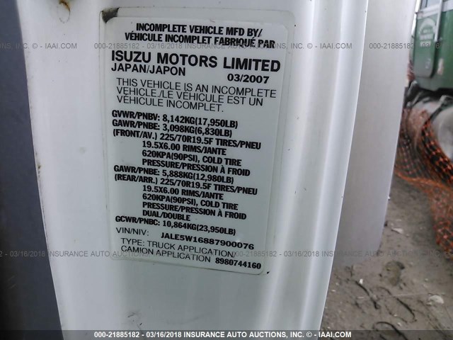 JALE5W16887900076 - 2008 ISUZU NQR WHITE photo 10